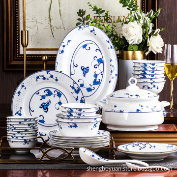 Blue and white porcelain dinnerware
